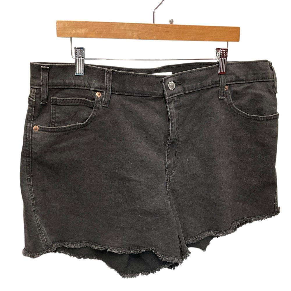 Signature by Levi Strauss Co Womens High Rise Black Shorts Raw Hem Black Size 18